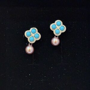 NWOT Turquoise Sterling Silver Earrings With Purple Seedless Pearls